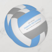 ライトブルーグレーバレーボール誕生日パーティー 案内状 (正面/裏面)