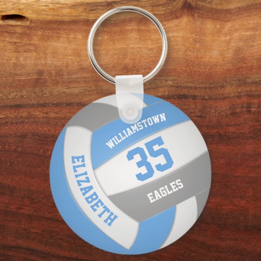 ライトブルーグレーパーソナライズされたチーム名バレーボール キーホルダー (裏面)