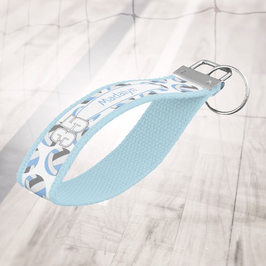 ライトブルーグレーホワイトバレーボールアスリート名 リストバンドキーホルダー