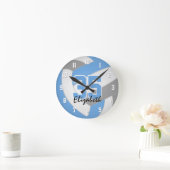 ライトブルーグレー女子バレパーソナライズされたバレーボール ラウンド壁時計 (ホーム)