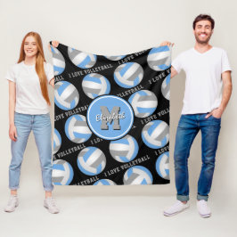 ライトブルーグレー私はバレーボールの文字パターン大好き フリースブランケット