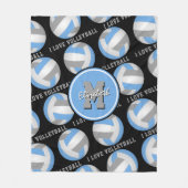 ライトブルーグレー私はバレーボールの文字パターン大好き フリースブランケット (正面)