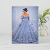 ライトブルーシルバーのフェアリーテールQuinceañera 招待状 (スタンド正面)