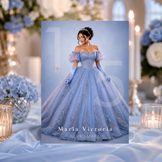 ライトブルーシルバーのフェアリーテールQuinceañera 招待状