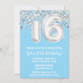 ライトブルーシルバースウィート16thバースデーパーティー 招待状 (正面)