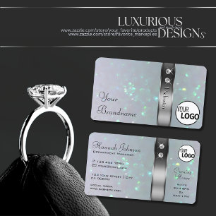 ライトブルーシルバーデコールパールグリッターロゴ宝石 名刺