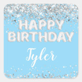 ライトブルーシルバーバースデーパーティーのお気に入り スクエアシール (正面)