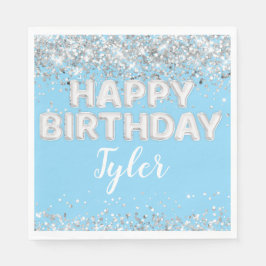 ライトブルーシルバーバースデーパーティー スタンダードランチョンナプキン