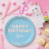 ライトブルーシルバーバースデーパーティー ペーパープレート (パーティー)