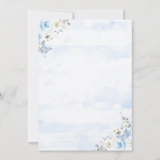 ライトブルーシルバープリンセスキンセアニェラ誕生日 招待状 (裏面)