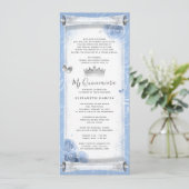 ライトブルーシルバー誕生日スクロール招待状カード 招待状 (スタンド正面)