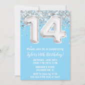 ライトブルーシルバー14thバースデーパーティー 招待状 (正面)