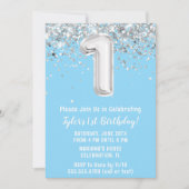 ライトブルーシルバー1st誕生日パーティー 招待状 (正面)