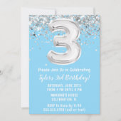 ライトブルーシルバー3rd誕生日パーティー 招待状 (正面)