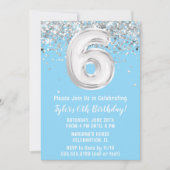 ライトブルーシルバー6thバースデーパーティー 招待状 (正面)