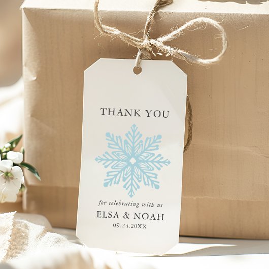 ライトブルーシンプルのスノーフレーク結婚の感謝 ギフトタグ
