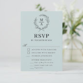 ライトブルーシンプルエレガントモノグラムRSVPと食事 出欠カード (スタンド正面)