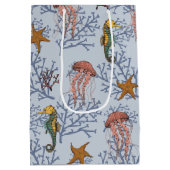 ライトブルーシーホースセレネカスタムード文字写真 ミディアムペーパーバッグ (裏面)