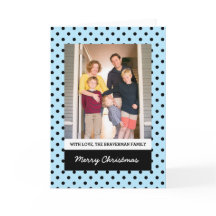 ライトブルースイート水玉模様ホリデーフォトカード