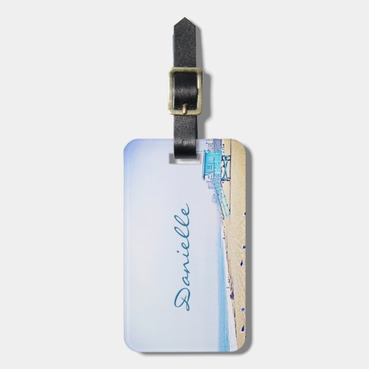 ライトブルースカイとサンディビーチ写真名前をカスタムする ラゲッジタグ (正面縦)