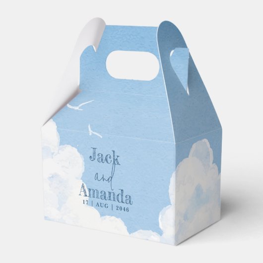 ライトブルースカイウォーターカラー結婚式の引き出物ボックス フェイバーボックス (裏面サイド)