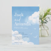 ライトブルースカイウォーターカラー結婚式招待状カード 招待状 (スタンド正面)