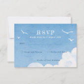 ライトブルースカイウォーターカラー結婚式招待状RSVP 出欠カード (正面)