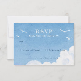 ライトブルースカイウォーターカラー結婚式招待状RSVP 出欠カード