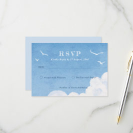ライトブルースカイウォーターカラー結婚式招待状RSVP 出欠カード
