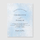 ライトブルースカイシルバーグリッターラグジュアリー結婚ズ マグネット招待状 (正面)
