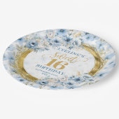 ライトブルースタイリッシュスウィート16金ゴールドグリッターパーティー ペーパープレート (アングル)