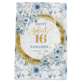 ライトブルースタイリッシュスウィート16金ゴールドグリッター抱き枕 ミディアムペーパーバッグ (裏面)