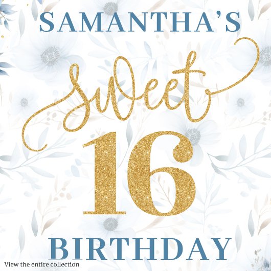 ライトブルースタイリッシュスウィート16金ゴールドグリッター抱き枕 ミディアムペーパーバッグ