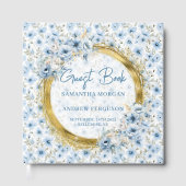 ライトブルースタイリッシュ金ゴールドグリッター結婚ズゲストブック ゲストブック (正面)