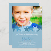 ライトブルースターズキッズフォト誕生日招待状 招待状 (正面/裏面)