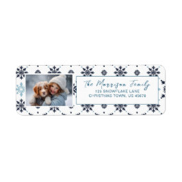 ライトブルースノーフレークフォト差出人住所 ラベル