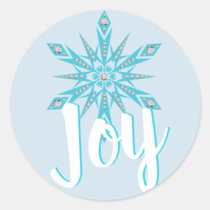 ライトブルースノーフレークJOYホリデークリスマス ラウンドシール