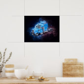 ライトブルーセミトラクタトレーラートラック ポスター (キッチン)