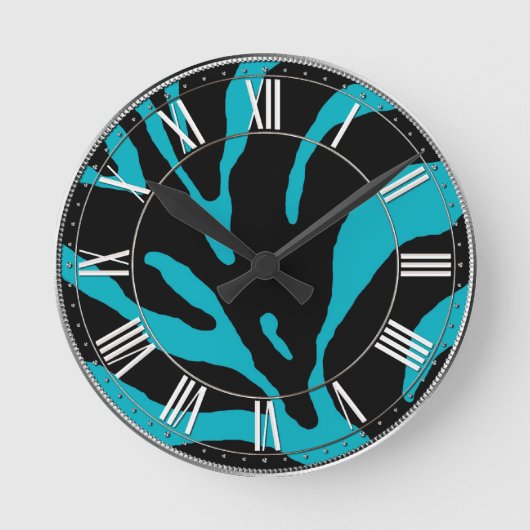 ライトブルーゼブラストライプアニマルプリント ラウンド壁時計 (正面)