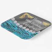 ライトブルーゼブラプリント&金ゴールドシルバー誕生日 ペーパープレート (傾斜あり)