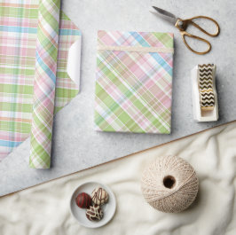 ライトブルーソフトグリーン赤面ピンクプレイドパターン ラッピングペーパー