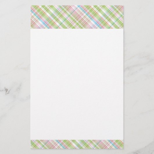 ライトブルーソフトグリーン赤面ピンクプレイドパターン 便箋 (正面)