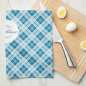 ライトブルータータンチェッククリスマスパターンモノグラム キッチンタオル (四つ折り)