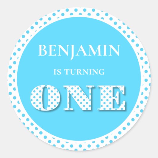 ライトブルーターニングワン水玉模様 ラウンドシール (正面)