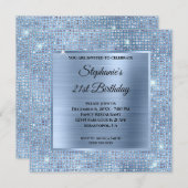 ライトブルーダイヤモンドスタッドのホイル 21歳の誕生日 招待状 (正面/裏面)