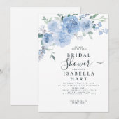 ライトブルーダスティーブルーフローラパステルブライダルシャワー 招待状 (正面/裏面)