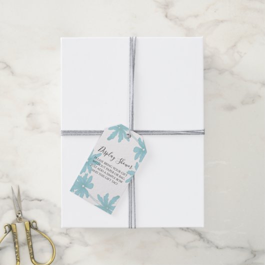 ライトブルーデイジー表示ブライダルシャワーギフトラベル ギフトタグ (より糸付き)