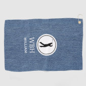 ライトブルーデニムファブリックプリント、メンズゴルフタオル ゴルフタオル (横)