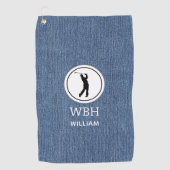 ライトブルーデニムファブリックプリント、メンズゴルフタオル ゴルフタオル (正面)