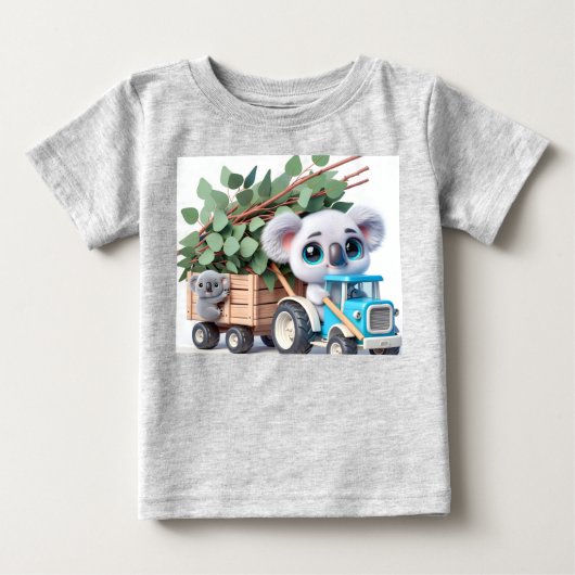 ライトブルートラクターとコアラ ベビーTシャツ (正面)